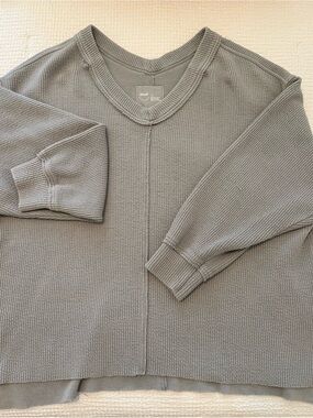 aerie Women's V-Neck Waffle Knit Sweater - Gray